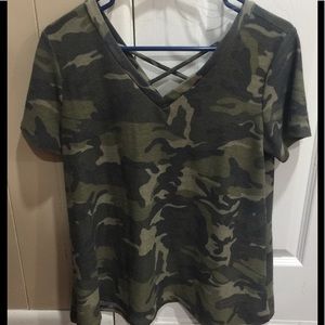 Camo V- neck w/ criss cross in back